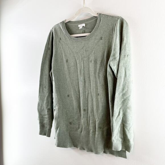 J. Jill Crewneck Dot Embroidered Sweater Seedling Heather Green Small - Picture 6 of 7